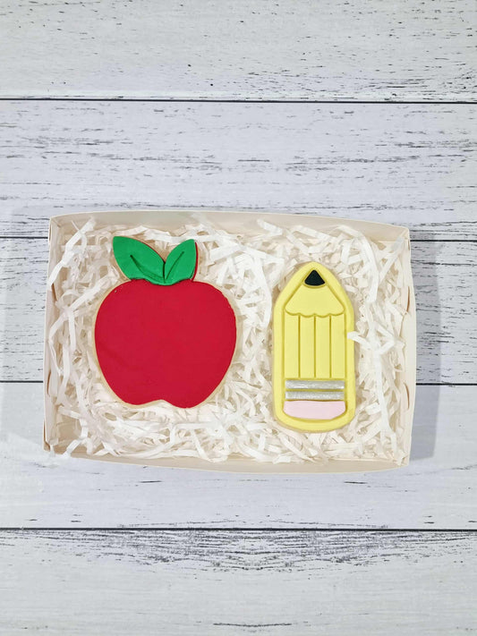Apple and Pencil - 2 Cookie set