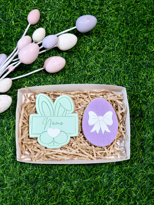 Name Bunny and Egg with a Bow Set of 2