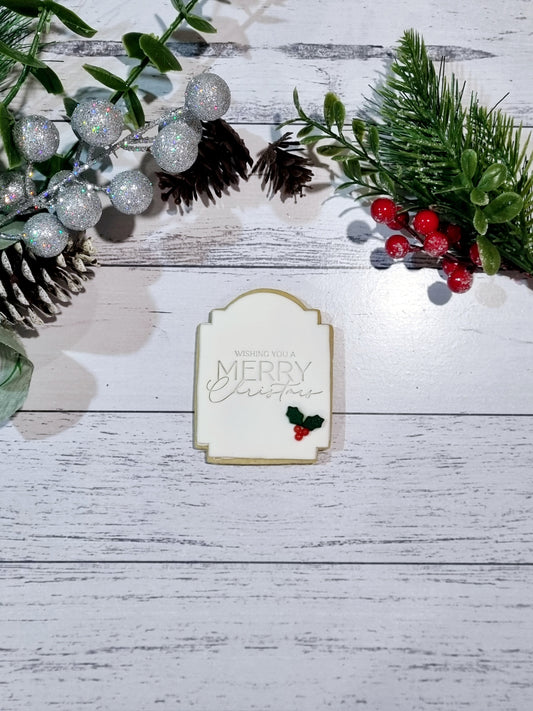 Individual 'Merry Christmas' with holly Cookie
